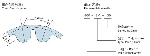 8M型HTD圓弧齒同步帶(橡膠/聚胺酯)